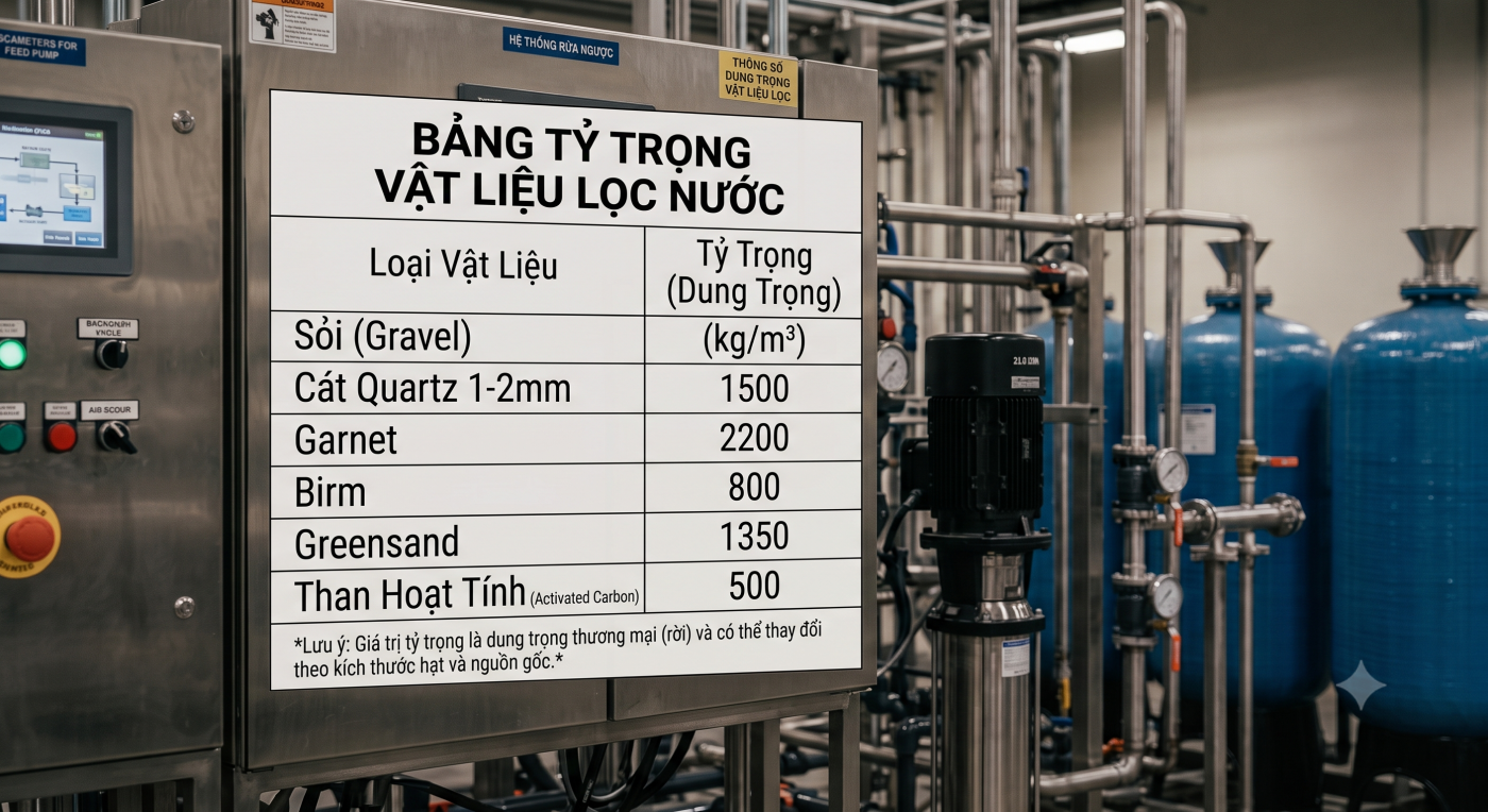 bảng tỷ trọng vật liệu lọc