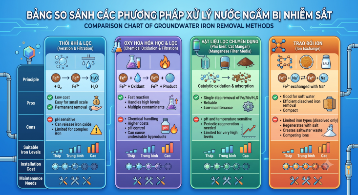 bảng so sánh các phương pháp xử lý nước nhiễm phèn